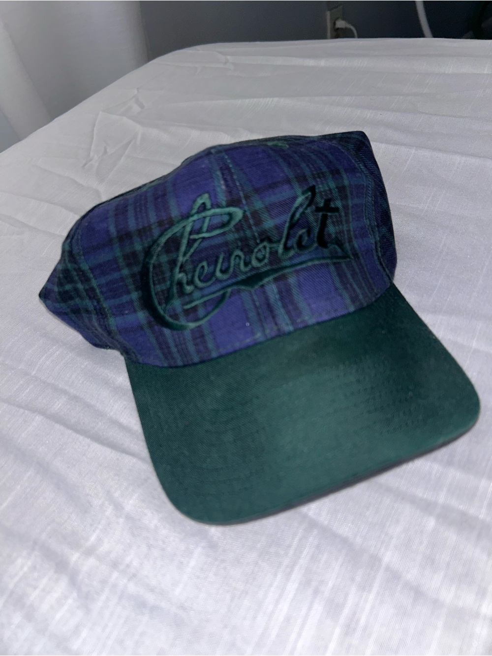 Chevrolet Plaid Baseball Cap in Navy and Forest Green